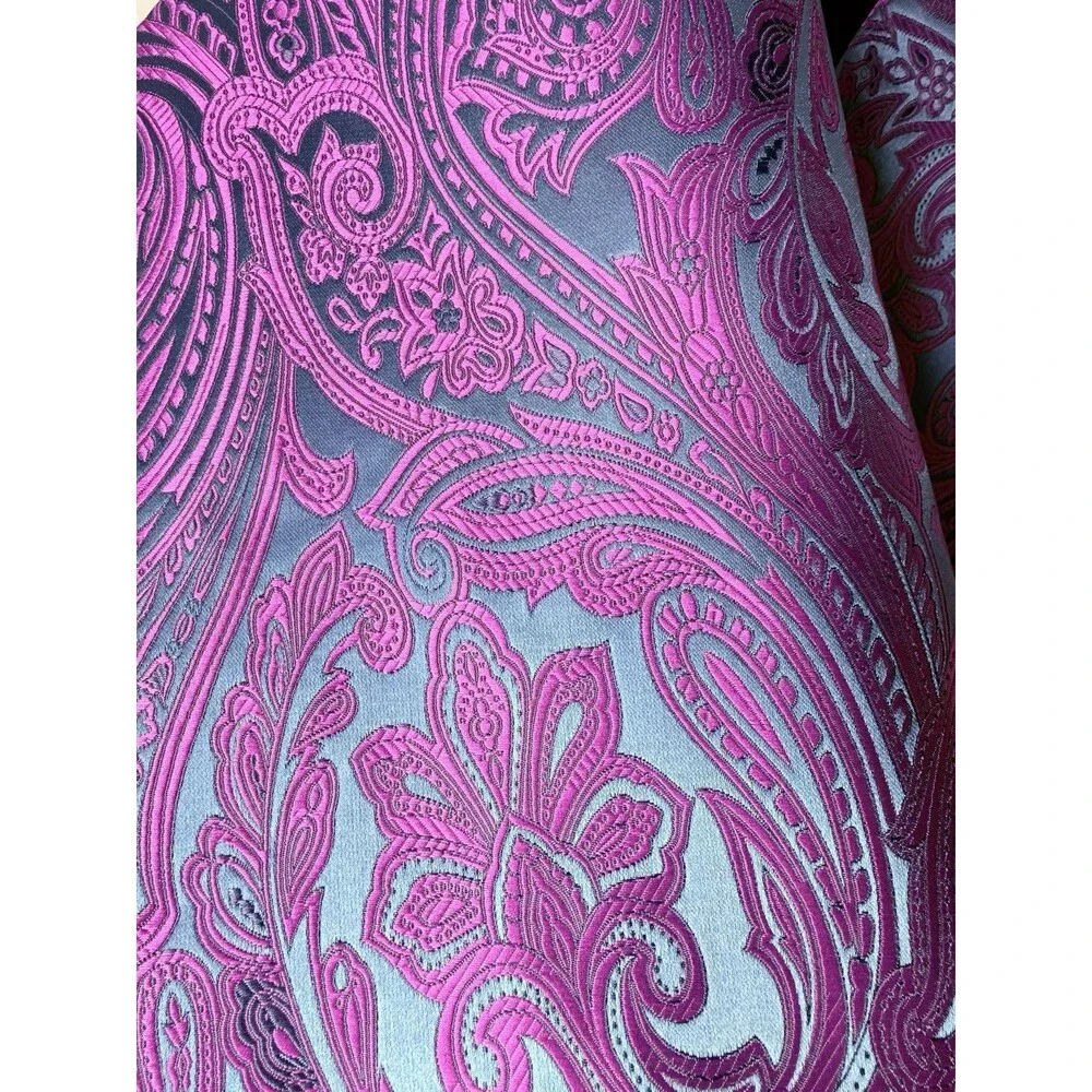Magenta Pink Blue Turquoise Paisley Brocade Tuxedo Vest Men's L Pockets Wedding